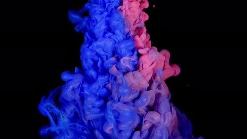 Blue and Pink Ink Swirls in Abstract Motion