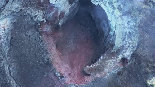 Solidified dormant volcano crater mouth in Iceland, Fagradalsfjall, top down
