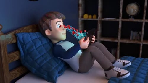 Animated Digital Data Flow From Smartphone To Human Brain