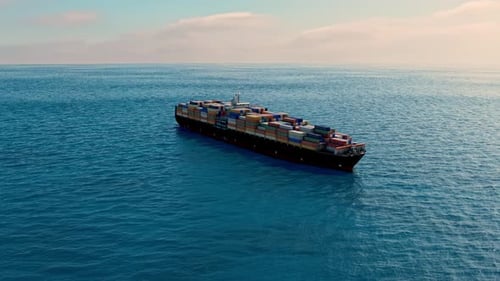 Cargo Container Ship Sailing on Open Blue Ocean Animation