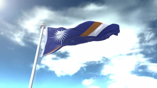Marshall Islands National Flag Waving in Realistic Loop