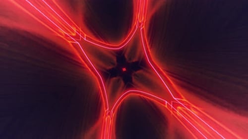 Rote Neonlinien kreuzen sich in der Dunkelheit