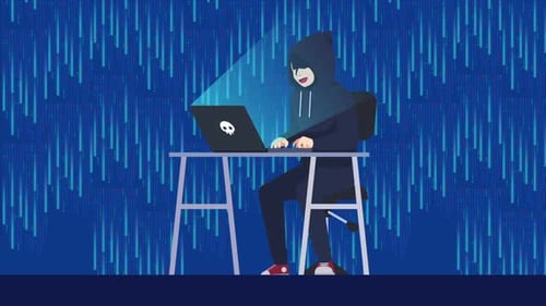 Flat Design Hacker Typing on Laptop Animation