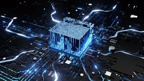 Futuristic Digital Circuit Board with Data Processing Core