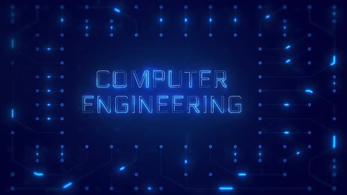 Computer Engineering Word Text with neon circuit board design or computer semiconductor design