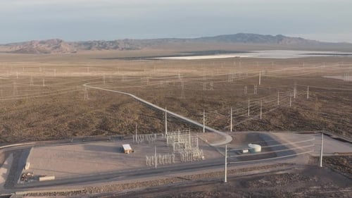 Boulder Solar Farm's Electrical Substation in Boulder City, Nevada Desert, Aerial