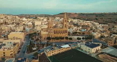 Historic Parish Church in Ghajnsielem Gozo Malta Aerial View