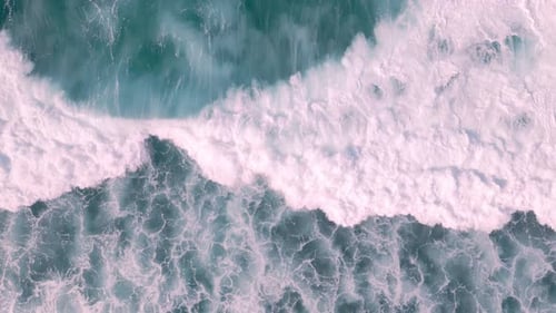 Aerial View on Storm Sea Landscape of Blue Water and Ocean Waves at High Tide