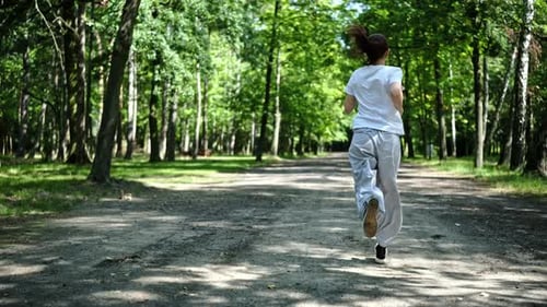 Woman Jogging in Beautiful Green Park on Sunny Day