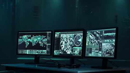 Military Soldier Operating Advanced Technology in a Command Center