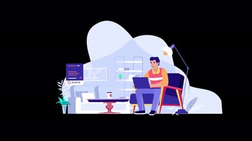 Young man working on laptop in stylish home office
