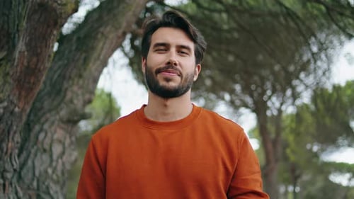 Handsome Bearded Man Portrait Smiling to Camera in Park