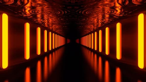 Red And Orange Neon Sci Fi Alien Corridor Background Vj Loop I 4K