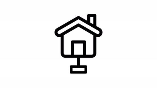 Minimalist Animated House Icon with Connecting Line