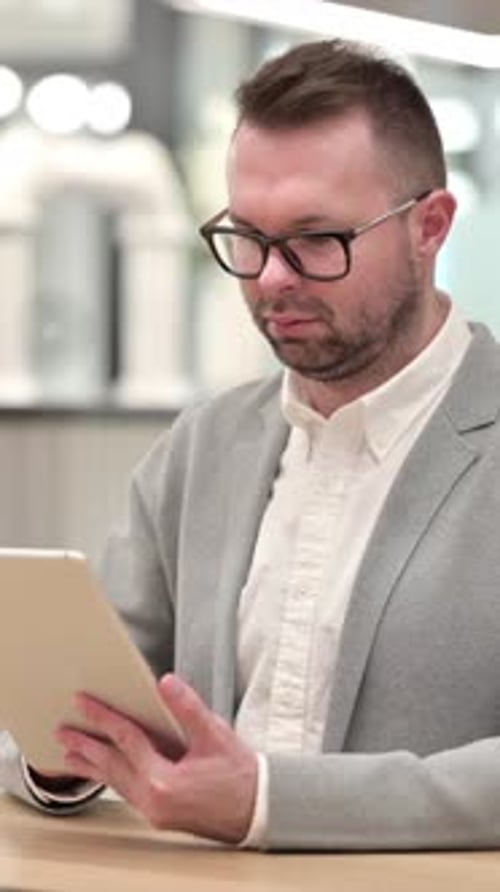 Man Working on Tablet at Modern Office Space