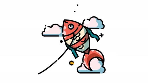 Modern Animated Fish Kite Flying with Clouds