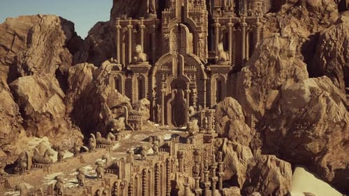 Cinematic Aerial Views of Ancient Sandstone Cliff Temple Ruins