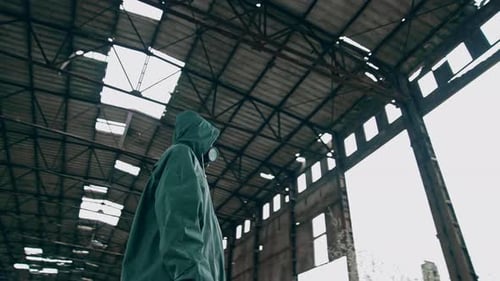 Portrait of man wearing gas mask. Man in gas mask and special chemical protection