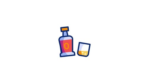Animated Drink Bottle and Glass Flat Design Icon