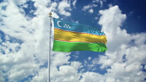 Realistic Waving Flag of Karakalpakstan Against Cloudy Sky