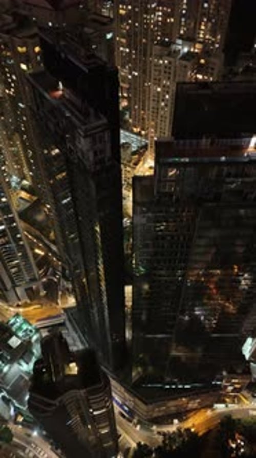 Night aerial view of the Hong Kong city skyline