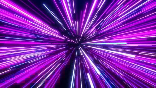 Hyperjump to another galaxy. The effect of jumping in space at the speed of light. neon glowing rays