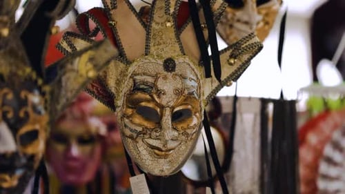 Venice Carnival Masks Hanging At The Shop