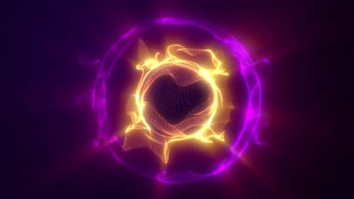 Burning sphere on a black background. Gas clot, energy ball. Ultraviolet, yellow hot core. Pink purp
