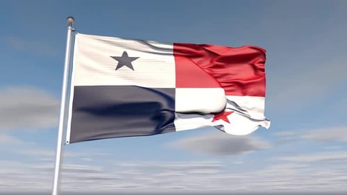 Panama Flag Waving in Blue Sky