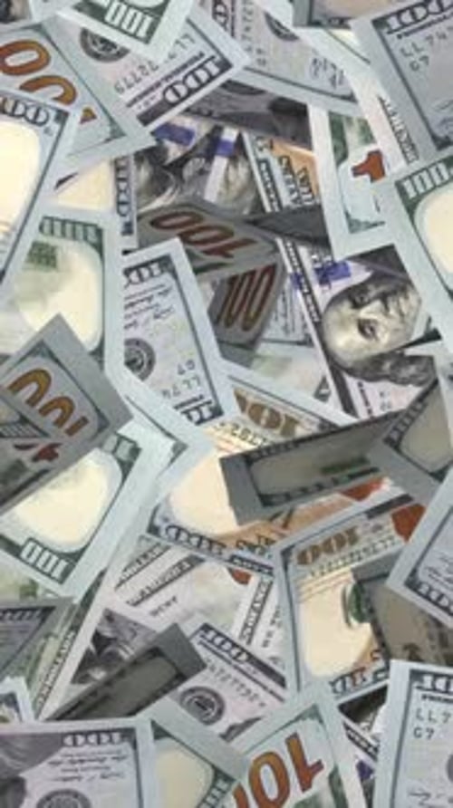 Money Pool Background Loop - I - American 100 Dollars Modern Bills - Vertical Screen