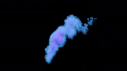 Poudre de fumée violette étalée isolée sur fond noir Alpha Channel