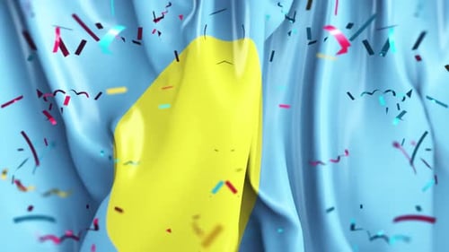 Celebratory Waving Flag with Colorful Confetti Animation Background