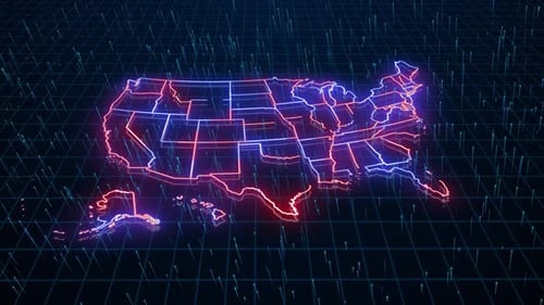 Neon Glowing USA Map Digital Network Animation