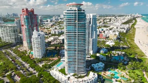 Aerial View of South Beach Architecture Miami Beach City with High Luxury Hotels and Condos Tourist