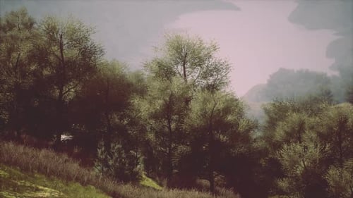 Scenic Countryside Landscape with Green Summer Mountain Valley and Forests