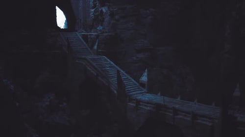 Mysterious Dark Cave Staircase to Light Opening