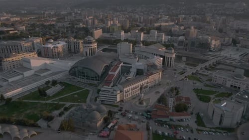 Sunrise Aerial of Cityscape and Architecture