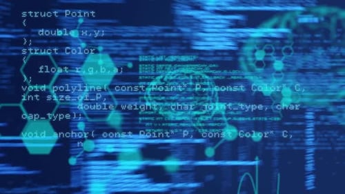 Digital animation of medical data processing against blue background