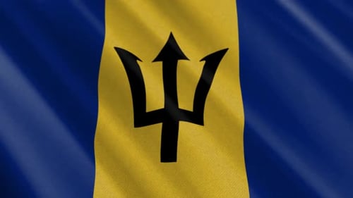 Barbados National Flag Waving in Realistic Seamless Loop
