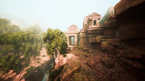Secluded Heritage Site Amid Lush Greenery and Flowing Stream
