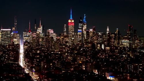 Night View of Downtown New York At Manhattan In New York United States.