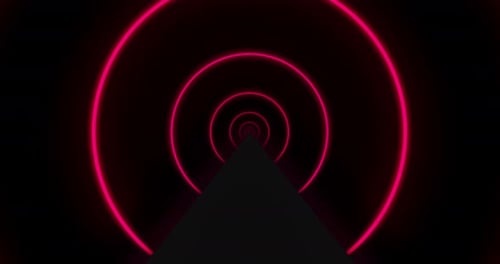 Tunnel of circle neon pink lights, technology background