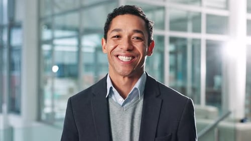 Office, businessman and face of accountant with smile, confidence and professional career