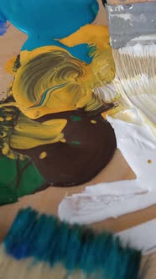The Artist Uses a Brush to Create a Modern Painting Abstract Painting Vertical Video
