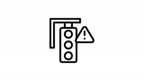 Animated Traffic Light Line Icon With Warning Symbol