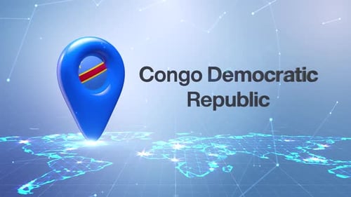 Futuristic 3D Location Pin with Rotating Flag on Digital World Map