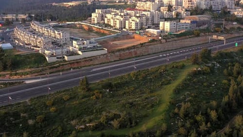Tel aviv Jerusalem Highway 1 Limited traffic in coronavirus outbreak- Aerial
