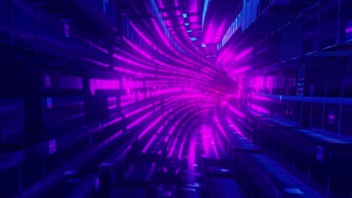 3D Render Loop Animation of Tunnel with Glowing Neon Pattern
