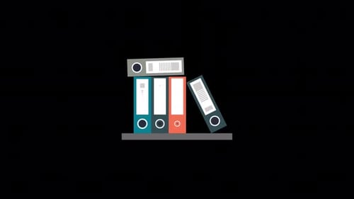 Corporate Flat Design Animation of Office Files and Folders on Shelf