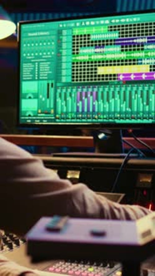 Sound Mixer Adjusts Music Production Console